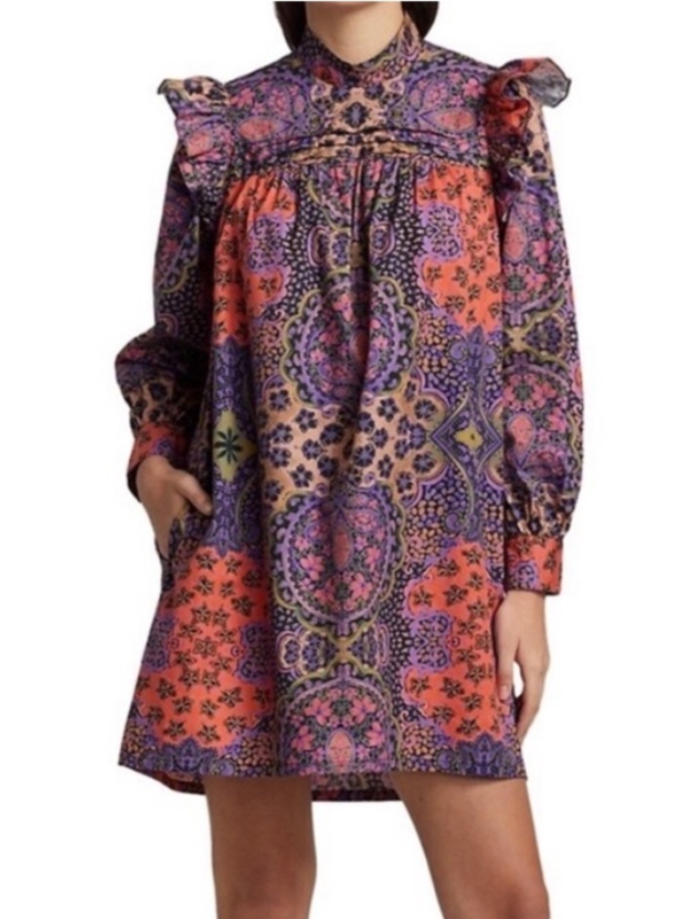 XIRENA Nyla Poplin Ruffled Mini Dress in Black Opal Size XS NWOT Swing Boho